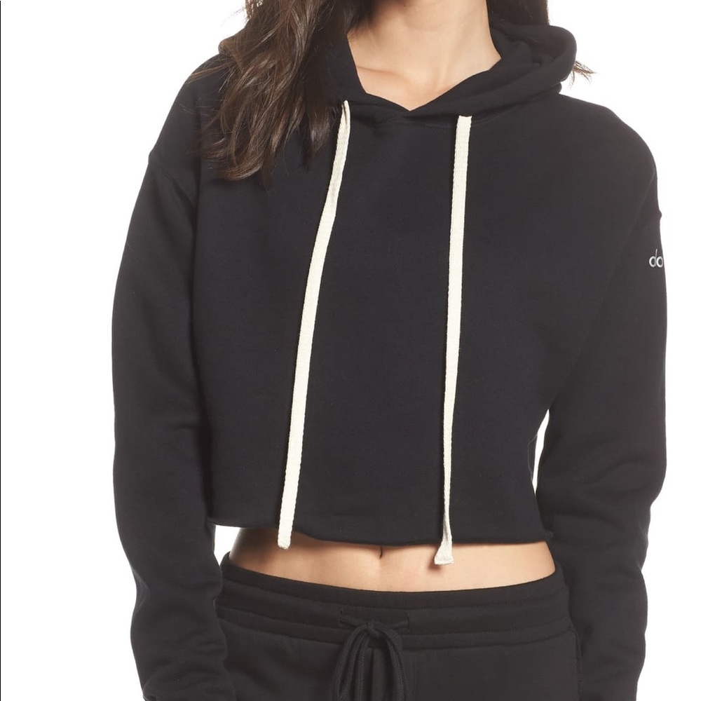 Alo Crop Hoodie In Black or Cloud